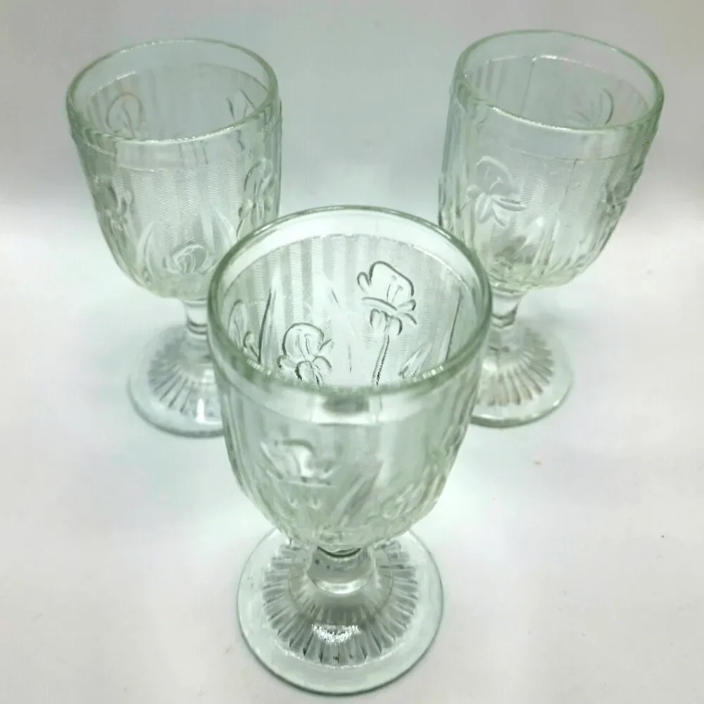 Vintage Set of 3 Iris & herringbone cordial stemmed glasses